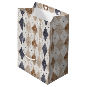 Blue Cream Argyle Father's Day Medium Gift Bag