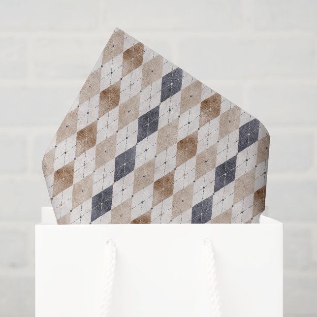 Blue Cream Argyle Father's Day Tissue Paper (Gift Bag)