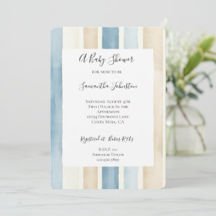 Blue Cream Beige Stripes Baby Shower Invitation