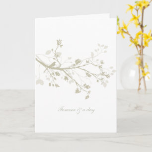 Blue Cream Bird Branches Floral Wedding Card