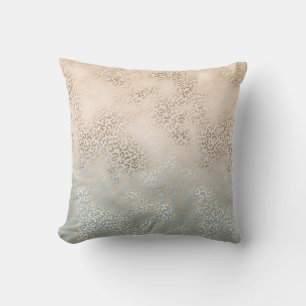 Blue Cream Blush Gold Ombre Leopard Print Cushion