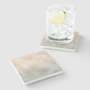Blue Cream Blush Gold Ombre Leopard Print Stone Coaster