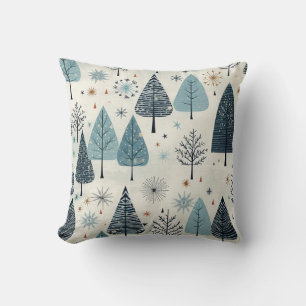 Blue Cream Boho Style Christmas Tree Pattern Cushion