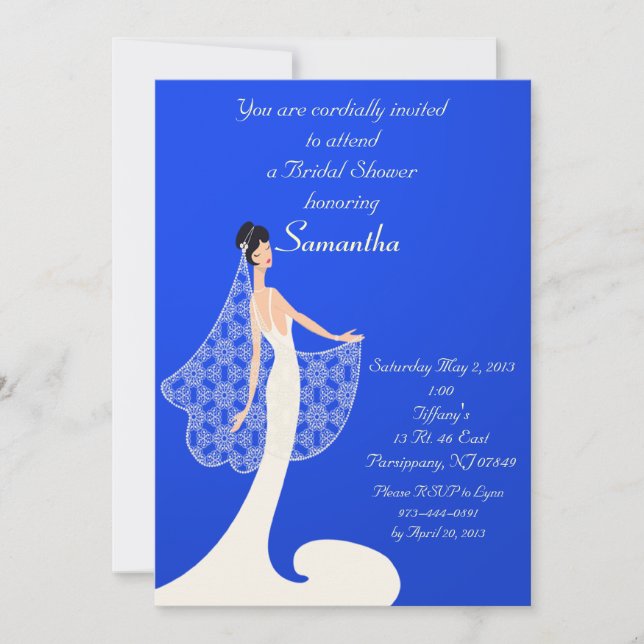 Blue & Cream Bride Bridal Shower Invitation (Front)