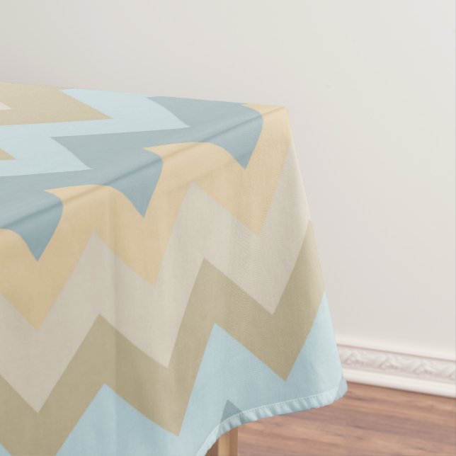 Blue Cream Chevron Stripes Tablecloth (In Situ)