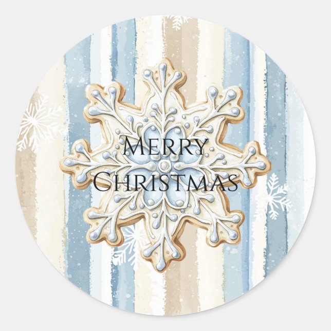 Blue Cream Christmas Snowflake Classic Round Sticker (Front)