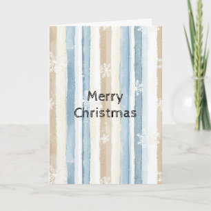 Blue Cream Christmas Stripes Snowflakes Card