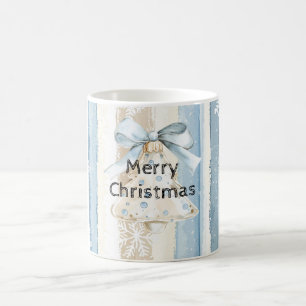 Blue Cream Christmas Stripes Snowflakes Ornament Coffee Mug