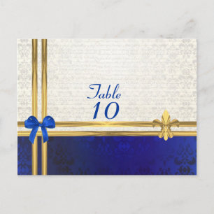Blue cream damask table number postcard