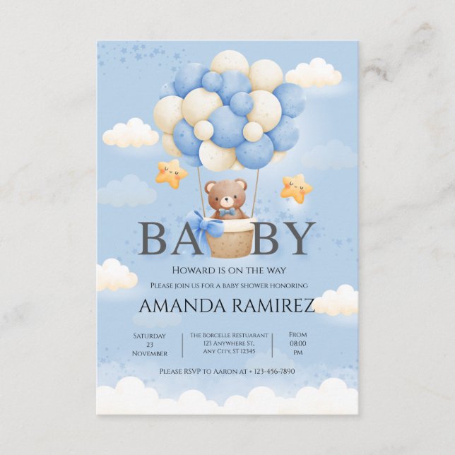 Blue & Cream Elephant Baby Boy Shower Enclosure Card (Front)