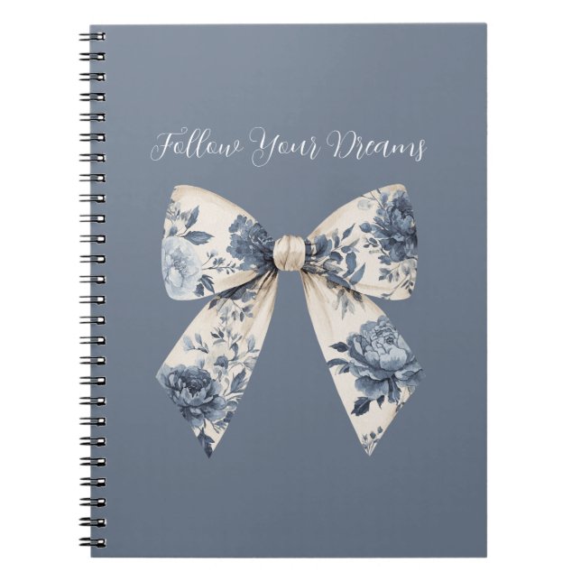 Blue Cream Floral Bow  Notebook (Front)