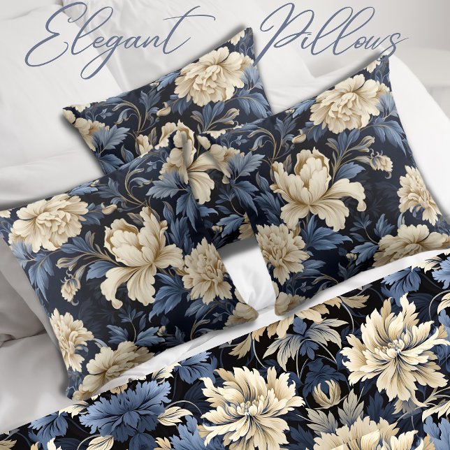 Blue Cream Floral Peony Cushion (Creator Uploaded)