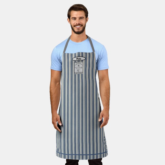  Blue Cream French Style Stripes Marmalade Label Apron (Worn)