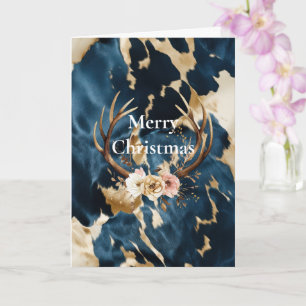 Blue Cream Gold Cowboy Cowgirl Cowhide Christmas Card