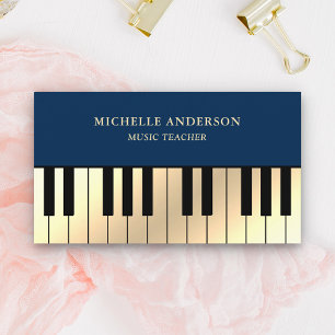 Blue Cream Gold Piano Keyboard Teacher Pianist Business Card