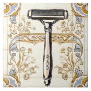Blue Cream & Gold Shaving Razor Shaver Bathroom Ceramic Tile