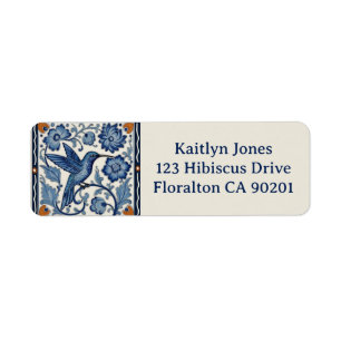 Blue & Cream Hummingbird Custom Name Address Return Address Label