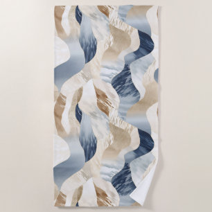 Blue Cream Ivory Abstract Waves Beach Towel