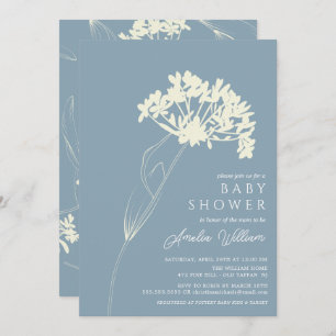 Blue & Cream Modern Floral Baby Shower Invitation