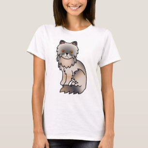 Blue Cream Persian Cute Cartoon Cat Illustration T-Shirt