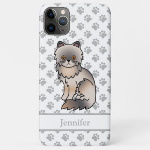 Blue Cream Persian Cute Cartoon Cat & Name iPhone 11 Pro Max Case