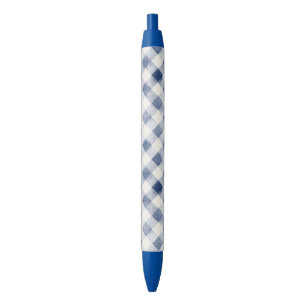 Blue Cream Plaid Stripes Black Ink Pen