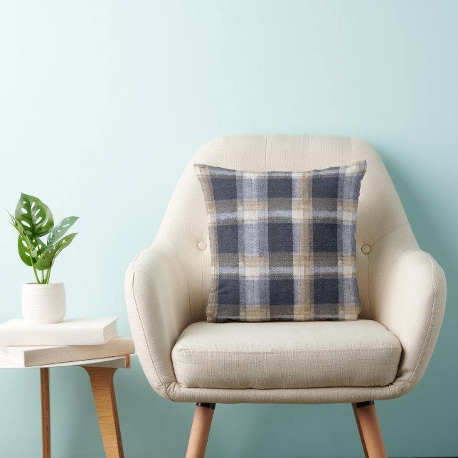 Blue Cream Plaid Stripes Cushion (Chair)