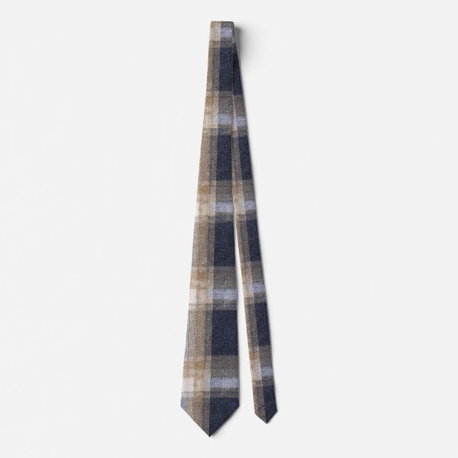 Blue Cream Plaid Stripes Tie (Front)
