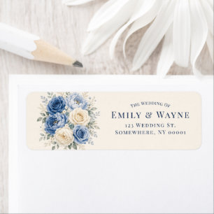 Blue & Cream Rose Floral Wedding Address Return Address Label