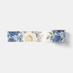 Blue & Cream Rose Floral Wedding Satin Ribbon