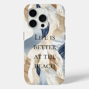 Blue Cream Sand Ivory Abstract Waves Beach  iPhone 15 Pro Case