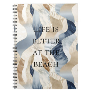 Blue Cream Sand Ivory Abstract Waves Beach Notebook
