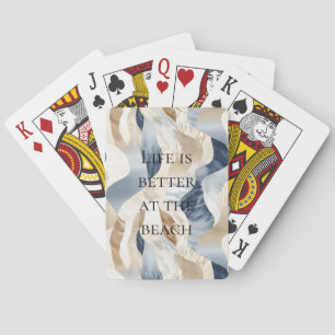 Blue Cream Sand Ivory Abstract Waves Beach  Playing Cards