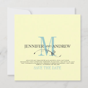 Blue Cream Save the Date Monogram Announcement