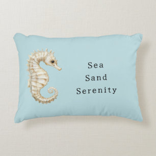 Blue Cream Sea Horses Ocean Bridal Shower Decorative Cushion