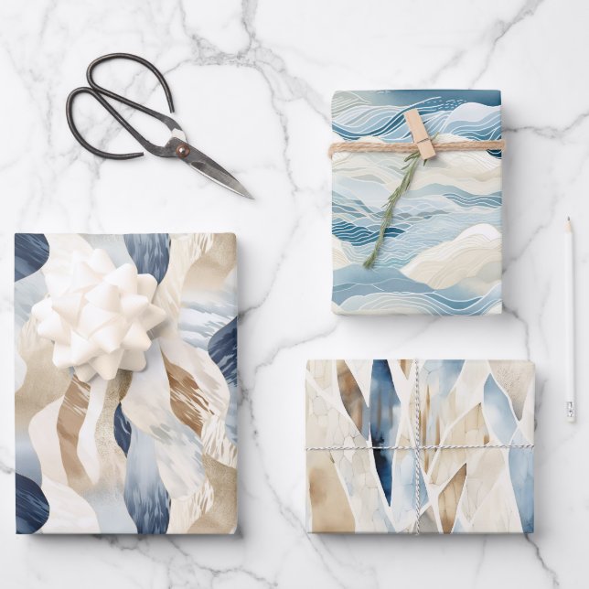 Blue Cream Sea Sand Abstract Wrapping Paper Sheet (Front)