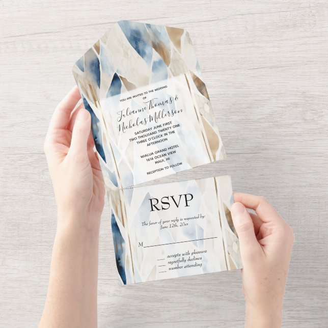 Blue Cream Sea Sand Ocean Beach All In One Invitation (Tearaway)