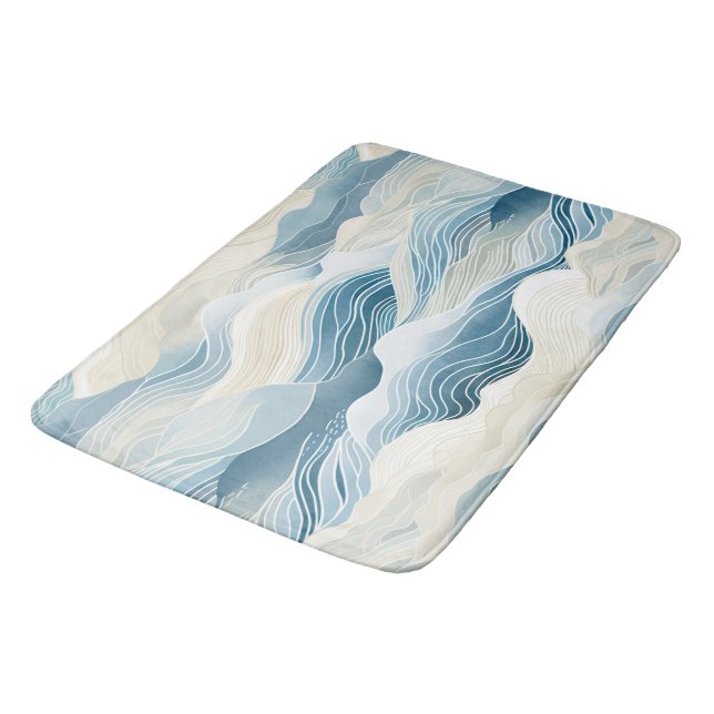 Blue Cream Sea Sand Ocean Waves Bath Mat (Angled)