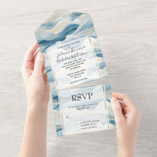 Blue Cream Sea Sand Ocean Waves Beach All In One Invitation
