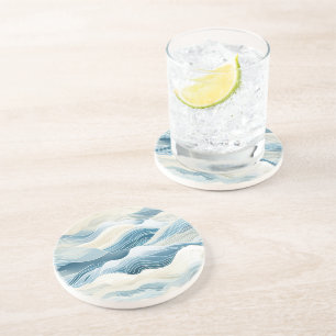 Blue Cream Sea Sand Ocean Waves Coaster