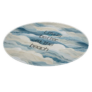 Blue Cream Sea Sand Ocean Waves Cutting Board