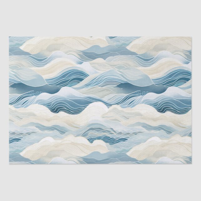 Blue Cream Sea Sand Ocean Waves Tissue Paper (Front)