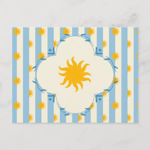 Blue Cream Stripe Gold Sunburst Postcard