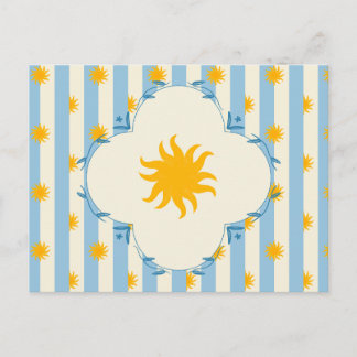 Blue Cream Stripe Gold Sunburst Postcard