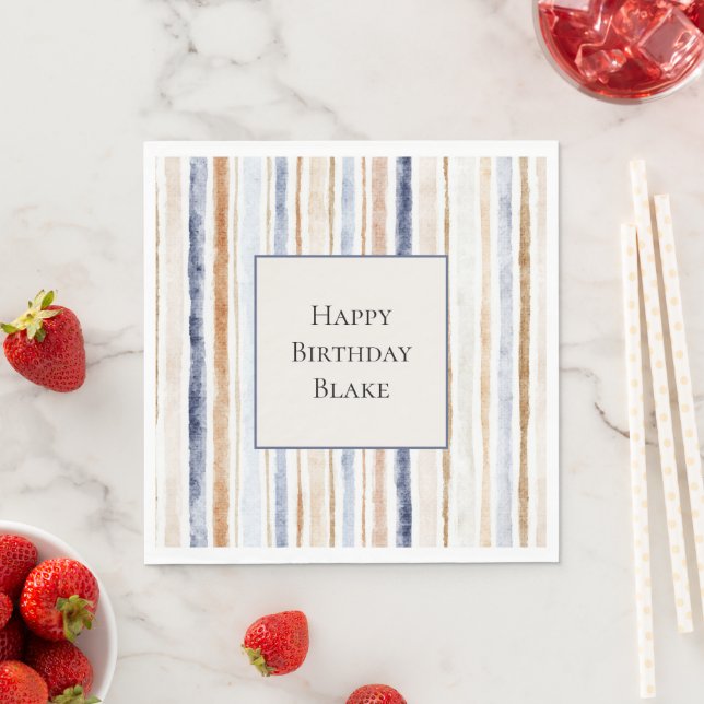 Blue Cream Stripes Birthday Napkin (Insitu)