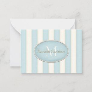 Blue & Cream Stripes Oval Framed Monogram Custom Card