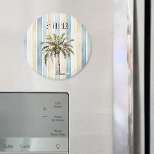 Blue Cream Stripes Tropical Palm Tree Magnet