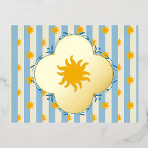 Blue Cream Sunburst Gold Foil Postcard