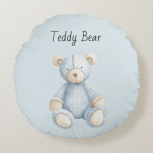 Blue Cream Teddy Bear Round Cushion