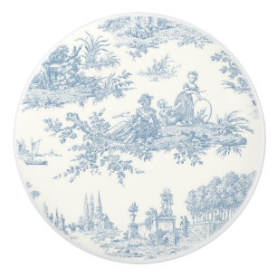 Blue Cream Toile Romantic Landscape Ceramic Knob